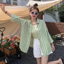 여름 통통 mm 날씬해 보이는 스트라이프 래쉬가드 나시셔츠 세트