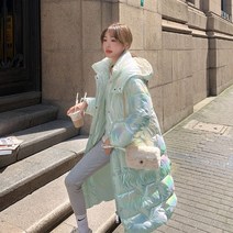 Mao인터넷 연예인 다채로운 밝은 얼굴 워시 프리 패딩 코트 여성의 무릎 겨울 새로운 슬림 후드 면화 패딩 코트