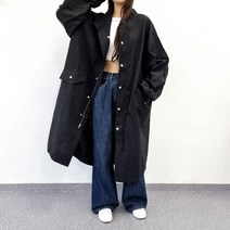 간절기 남녀공용 오버핏 롱 야상점퍼/박시 반하이넥 스트링조절가능 바람막이