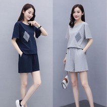dbbz2컬러 여성 반팔 세트 코디 가벼운 외출룩
