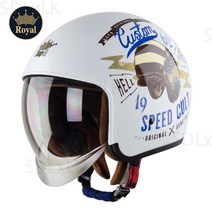 Royal 로얄헬멧 오픈페이스 M139 V9 오토바이 하이바 레트로 클래식 반모 화이트 스피드컬트 스탬프 (쉴드 포함), 유광 화이트 스탬프 커스텀 스피드컬트