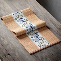 클래식 자수 대나무 티 매트 천연 식탁보 테이블 러너 플레이스 패드 홈 카페 레스토랑 장식, 30x250cm, Light blue_2