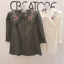 끄레아또레 끄레아또레 큰카라 레이스 소매주름 블라우스 PP227BL102XC