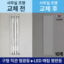 사무실조명 국산 LED매입평판등 (피스형/클립형) 1280X320 10개 50W 초간단설치 주광색6500K(흰빛)