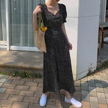 네쥬 봄 여름 스퀘어넥 퍼프 플라워 예쁜 롱 원피스