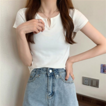 크롭반팔티 여성여름티셔츠 기본 무지 면