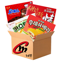 cm전용 박스 14번 대용량 파이 4종 모음 (오리온초코파이 1개+롯데카스타드 1개+후레쉬베리 1개+오예스 1개), 1세트
