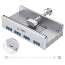 오리코 알루미늄 쉘 4 포트 USB3.0 허브 추가 전원 포트 DIY 설치 가능 MH4PU-P, 은색