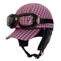 댐 트랙스 DAMMTRAX 오토바이 헬멧 하프 스쿨 체크 레드 여성 무료 57cm58cm, 상세페이지 참조