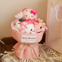 인형꽃다발 꽃 졸업 입학 키티 쿠로미 꽃다발 졸업식 입학식 인형다발 기념일선물, kt 부케（완제품） + 웜 라이트 토트백