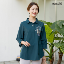 모슬린 여성 여름 엄마옷 패치 카라 반오픈 블라우스 FBL206138 마담/미시옷/중년여성의류/빅사이즈/40대/50대/60대