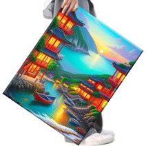 FASEN 액자 보석십자수 캔버스형 DIY 키트 40 x 50 cm, 1세트, FAN109.호숫가 풍경