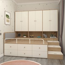 디럭스 젠젠 2층 벙커침대 옷장 세트 수납형 계단 초대용량 수납공간, C형