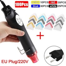 배선커넥터 단자 전선 열수축튜브 300W 공기 히트 건 전기 전원 송풍기 DIY 수축 튜브 납땜 랩 플라스틱 고무 스탬프 50100PCS 솔더 씰, 100PCS EU Plug(220V)