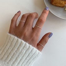 925실버 컷팅 각진 민자 얇은 은 반지 심플한 데일리 열손가락 레이어드 실반지
