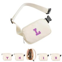 COSHAYSOO 작은 허리 패니 팩 벨트 백 이니셜 레터 패치 포함 조절 가능한 스트랩 여성용 십대 소녀 러닝 여행 체육관 하이킹 미니 크로스바디 여행 지갑 크, Ivory-L