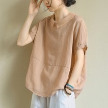 wanzhengwei여성 린넨 블라우스 반팔 셔츠 FEA237 QK