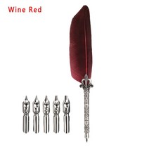 만년필선물의미 입문 쓰는법 각인 파우치 케이스 잉크 충전 1 set multicolor retro quill dip pen turkey feather pen quill 5 펜촉, 와인 레드