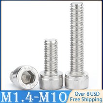 2/5/10/50pcs DIN912 M1.4 M2 M2.5 M3 M4 M5 M6 M8 M10 A2-70 304 스테인레스 스틸 육각 소켓 캡 나사 볼트, 08 M6 x10pcs_12 22mm