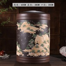 보이차 보관함 차단지 라지 자사 찻잎통 차항아리 의흥 원광 산차 케이크 저장 도자기 차통, 라지 머드페인팅 블랙(50전)+나무 선반