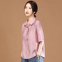 AURORNG 자수 반팔 셔츠 여성 쉬폰66
