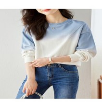 남성 여성 민소매 탑 티셔츠 VIMLY 여성용 루즈한 그라데이션 스웨트 캐주얼 라운드넥 긴팔 2023 가을 M2967, 1.블루 화이트 - S