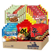 블루존 봉지라면 5종 20개 세트 (신라면4 + 진라면매운맛4 + 짜파게티4+ 팔도비빔면4+열라면4), 1세트
