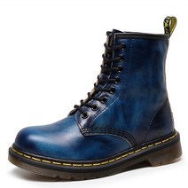 여자 해군 파란색 영국 스타일 헤드 레이어 소 가죽 부츠 진짜 가죽 마틴 부츠