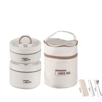 tscorp 304스테인리스 보온 도시락통 직장인 보온 도시락세트, 2단, 베이지