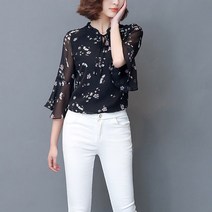 유앤미 여성 봄 플라워패턴 프릴 블라우스 LUZ02