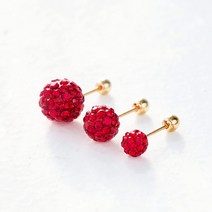 14K 골드 여성 샤이니 미러볼 큐빅 피어싱 8바 레드 1PCS