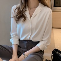 로로비 여성 쉬폰 브이넥 카라 셔츠 블라우스 여자 루즈핏 LS0443