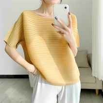 여성 티셔츠 여름 플리츠 패션 솔리드 느슨한