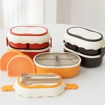 루미퓨어 2단 귀여운 케이크 스텐 런치박스 도시락 통 수저, 브라우니, 1개