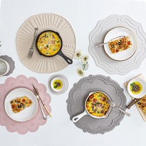 VBC까사 실리콘 식탁매트 6style 6color, 라운드 레이스, 웜그레이
