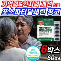 뇌 영양제 포스파티딜세린 식약청 인증 징코 빌로바 기억력 인지력 두뇌 건강 포스파라 포스파티 딜세린 포스파티딜 포스파티 포스타 세린 포스파 포스파디 딜린 포스 쎄린 타티딜 사은품, 6박스 (314,550원 할인), 1200mgX60캡슐