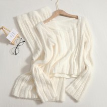 고급 기질 스퀘어 칼라 플러시 긴팔 스웨터 탑 하프 바디 힙 스커트 투피스 슈트 여성 패션 XN