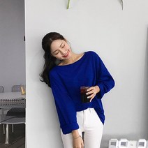 [블링랜드] 미백효과 슬라브 오버핏 입술넥 긴팔 데일리 티셔츠 (7color)