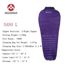 슬리핑 백 캠핑 여행 기차 따뜻한 Aegismax 울트라 드라이 흰색 거위털 스플라이싱 3계절 미라 초경량 이불 나노 700fp, 보라색 나노 l