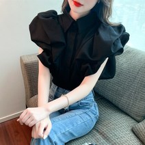 벌룬블라우스 빅사이즈 퍼프소매 여성 여름 블랙 화려한 블라우스