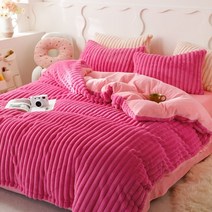 따뜻하고 따뜻한 가을 겨울 인조 토끼 벨벳 이불 커버 세트 4 피스 고급 두꺼운 플러시 침구 세트