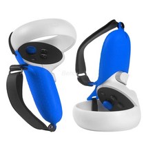 오큘러스 퀘스트2 호환 악세사리 Vr 터치 컨트롤러 용 vr 보호 커버 oculus quest 2 용 스트랩 핸들 그립이있는 실리콘 쉘, 유형 1 파란색