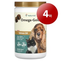 리암마켓 NaturVet 네이처벳 강아지 고양이용 면역 건강한 피부 털 관리 보충제 오메가 연어 오일 소프트츄 180개 1팩, 4팩