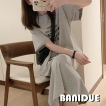 [바니드] 여성의류 라운드넥 반팔 캐주얼 레터링포인트 편한 원피스 1063