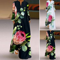 ZANZEA 여성 V 넥 긴 소매 드레스 여름 패션 꽃 프린트 롱원피스