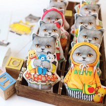 러시안블루 고양이 캐릭터 DIY 린넨 패브릭 커트지 - 러블리 미니