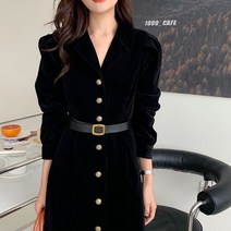 스칼렛 가을 겨울 키작녀 하객 원피스 블랙 결혼식 상견례 카라 코듀로이 롱원피스 르뚜앙
