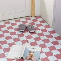 붙이는 접착식 셀프 바닥 타일 사무실 거실 현관 베란다 데코타일 체커보드(핑크) 16P, 추가상품, 십자 타일스티커1장(20개)