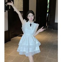키작녀 격식있는 걸리쉬 레이스 캉캉 미니 원피스 여름 얌전한 화이트 결혼식 리본 SY