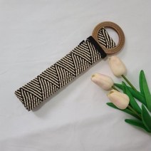 비키룸 여름 라탄 벨트 밴딩 라운드 와이드 우드버클 원피스용 스판벨트